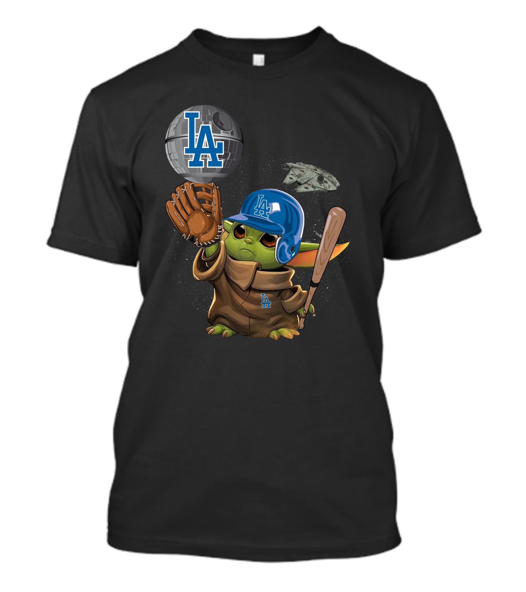 LA Baby Yoda Star War Baseball Dodgers Millennium Falcon T-Shirt