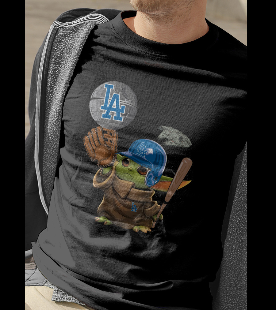 LA Baby Yoda Star War Baseball Dodgers Millennium Falcon T-Shirt