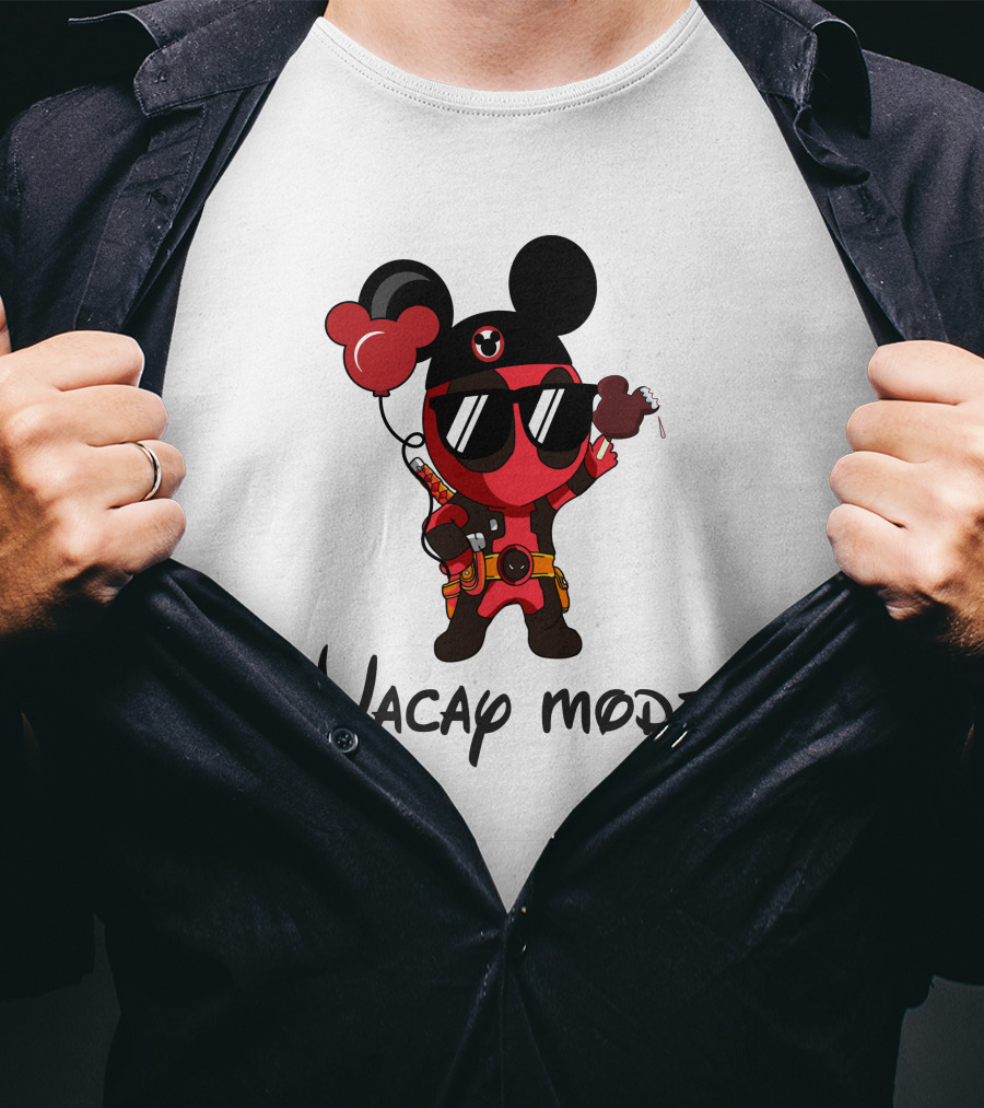 Deadpool Vacay Mode Mickey Ears Balloons Chocolate Ice Cream T-Shirt