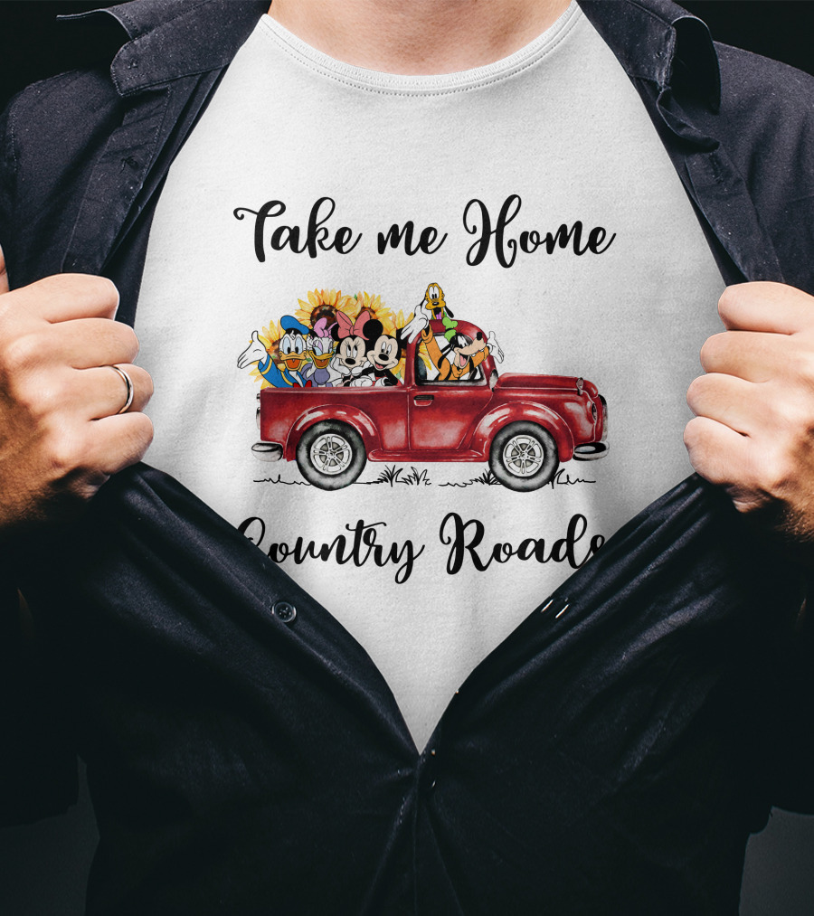 Take Me Home Country Roads Red Truck Disney Characters T-Shirt