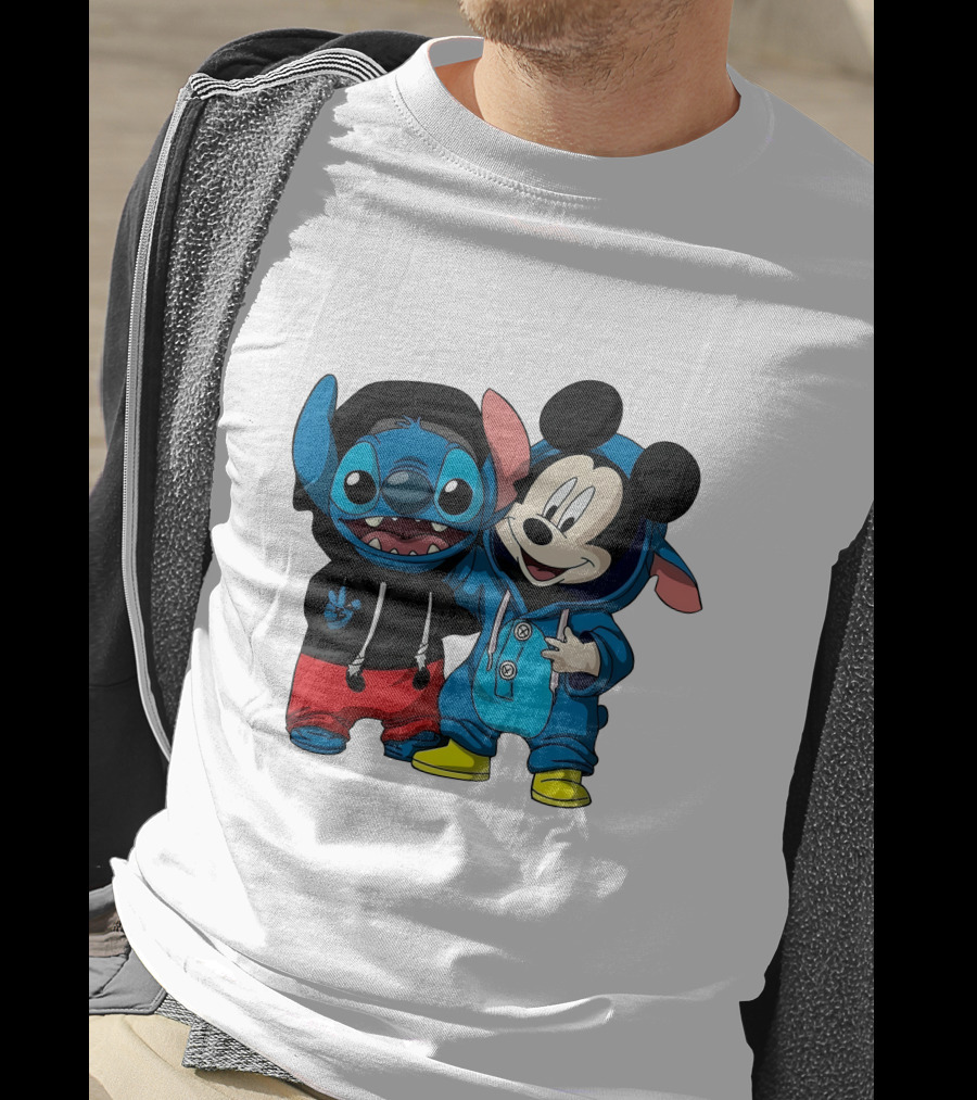 Mickey And Stitch Friendship Hoodie Cartoon Crossover T-Shirt