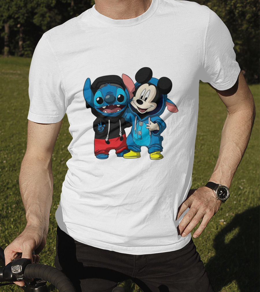 Mickey And Stitch Friendship Hoodie Cartoon Crossover T-Shirt