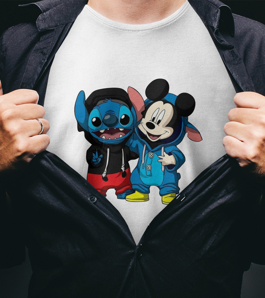 Mickey And Stitch Friendship Hoodie Cartoon Crossover T-Shirt