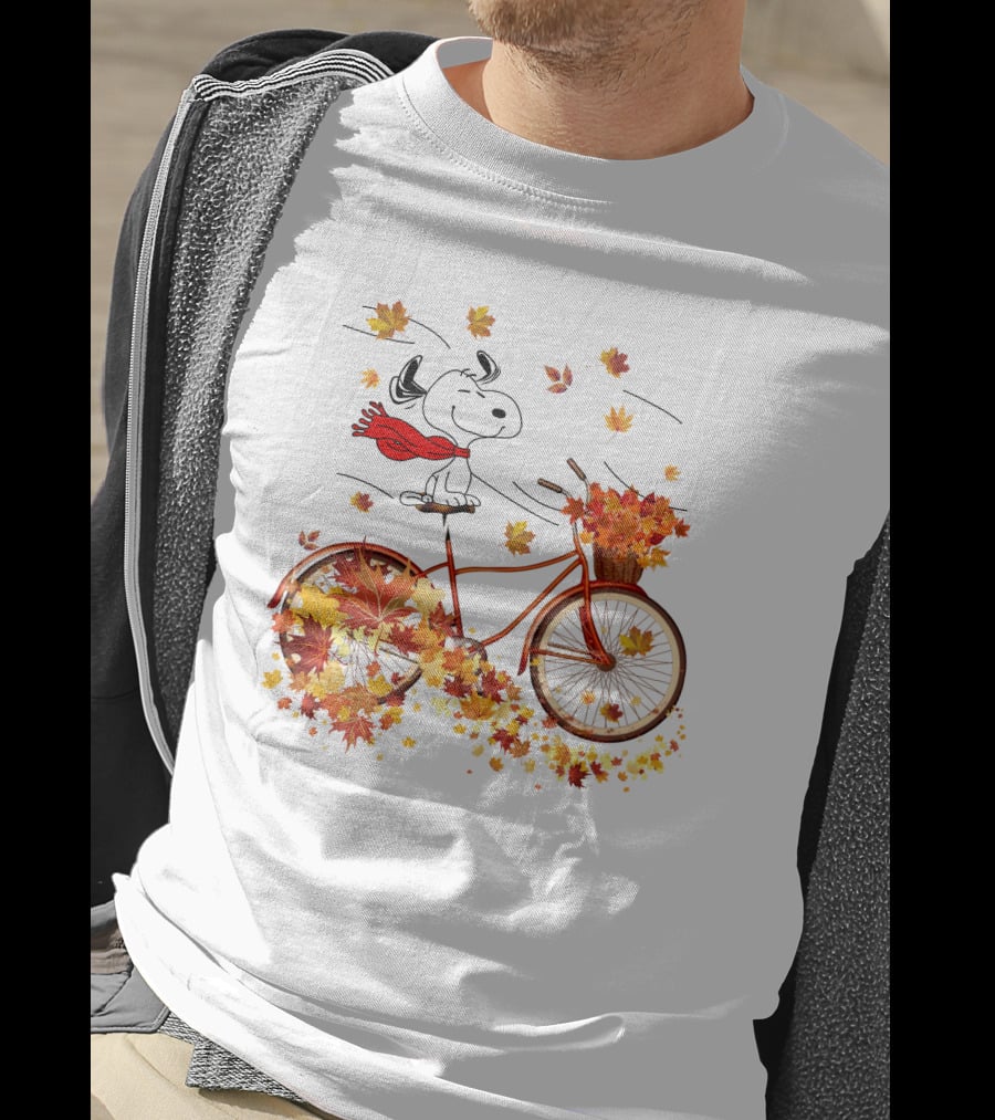 Snoopy Bicycle Autumn Leaves Ride T-Shirt