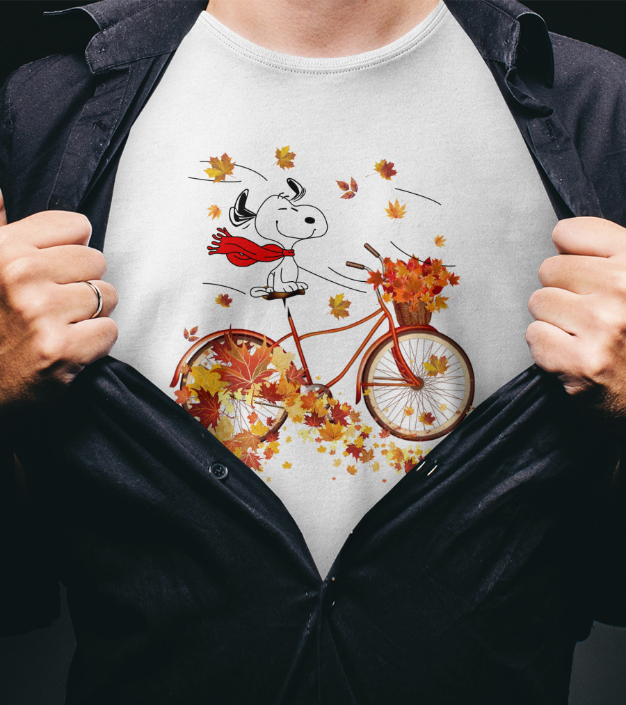 Snoopy Bicycle Autumn Leaves Ride T-Shirt
