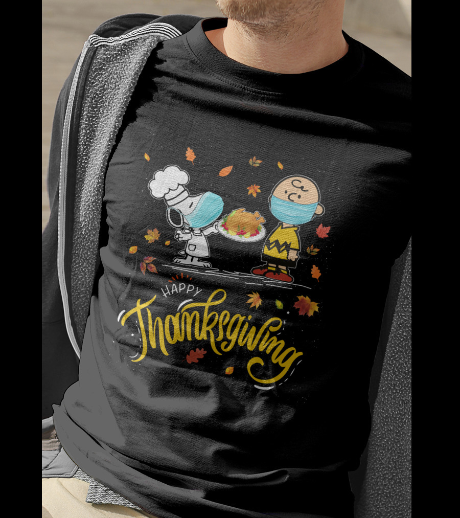 Happy Thanksgiving Snoopy And Charlie Brown Masked Feast T-Shirt