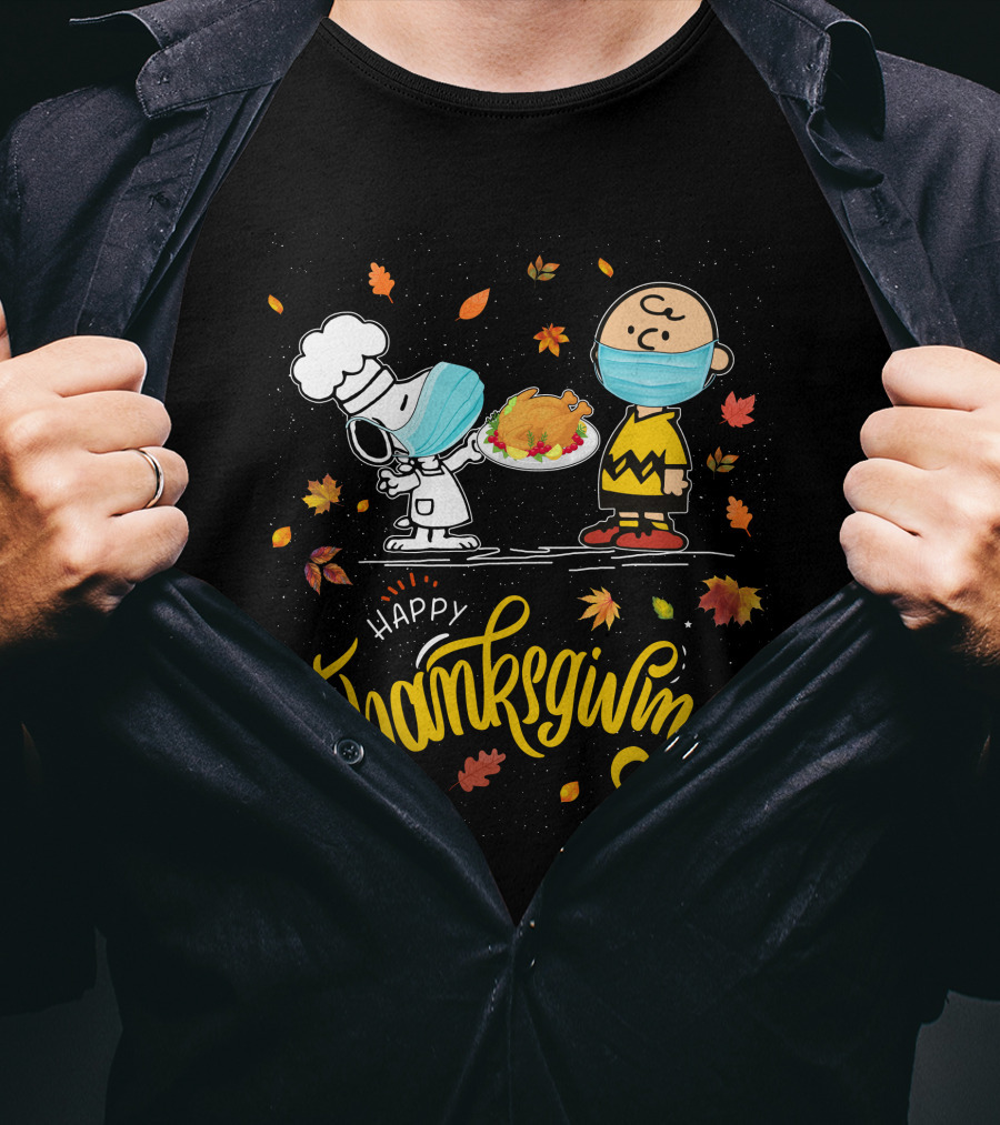 Happy Thanksgiving Snoopy And Charlie Brown Masked Feast T-Shirt
