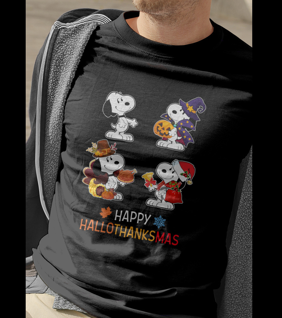 Snoopy Happy HalloThanksMas Fall Halloween Thanksgiving Christmas T-Shirt