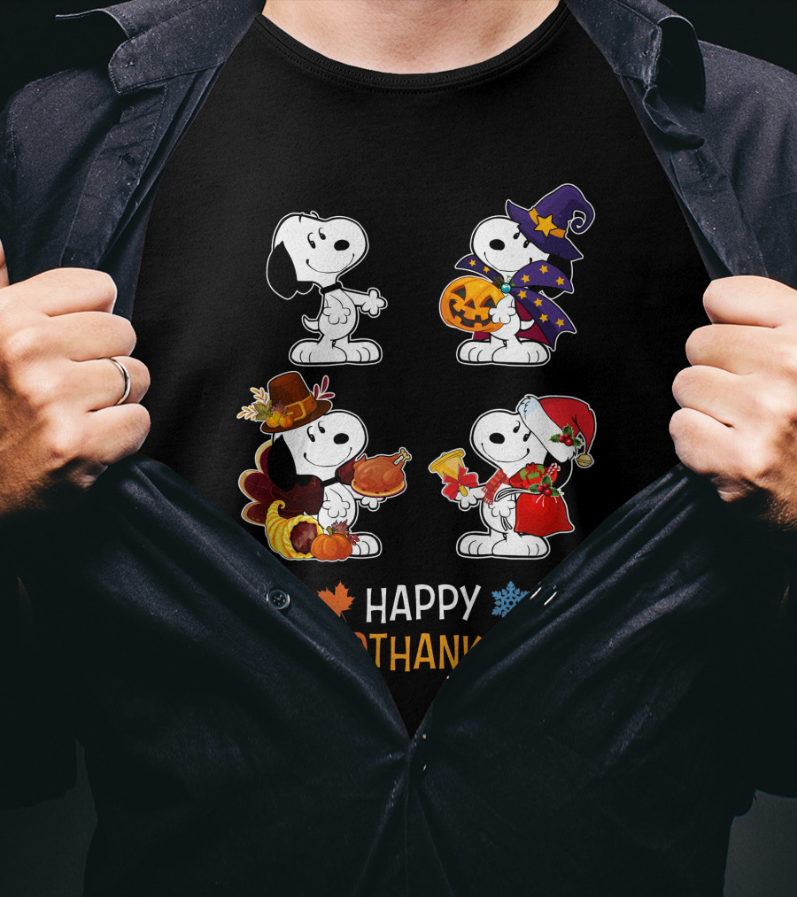 Snoopy Happy HalloThanksMas Fall Halloween Thanksgiving Christmas T-Shirt
