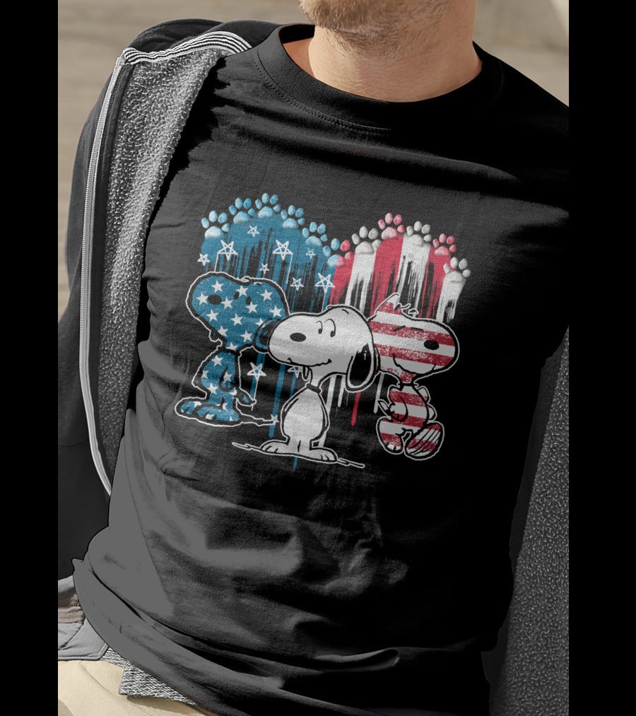Snoopy US Flag Paws Drip Stars Stripes T-Shirt