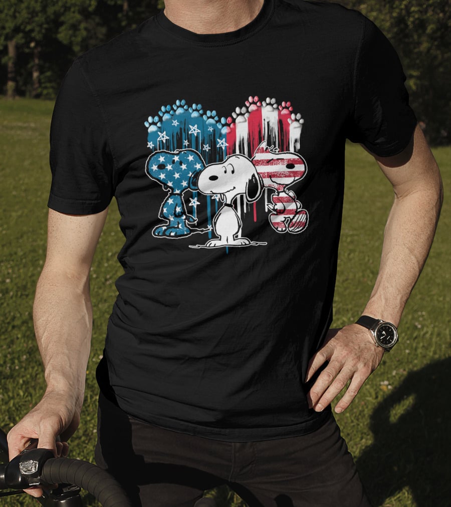 Snoopy US Flag Paws Drip Stars Stripes T-Shirt