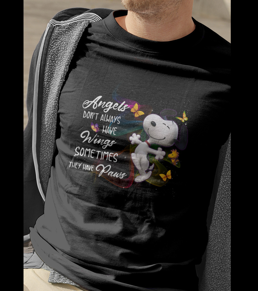 Angels Don't Always Have Wings Sometimes They Have Paws Snoopy Butterflies T-Shirt