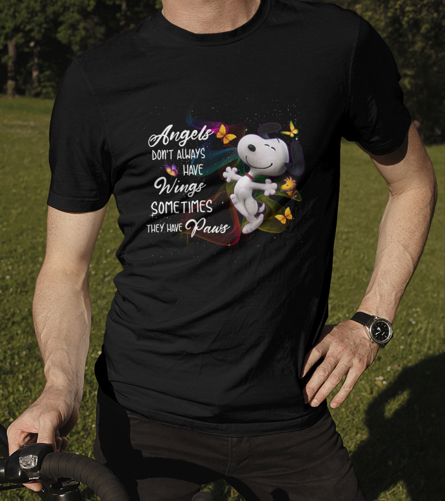 Angels Don't Always Have Wings Sometimes They Have Paws Snoopy Butterflies T-Shirt