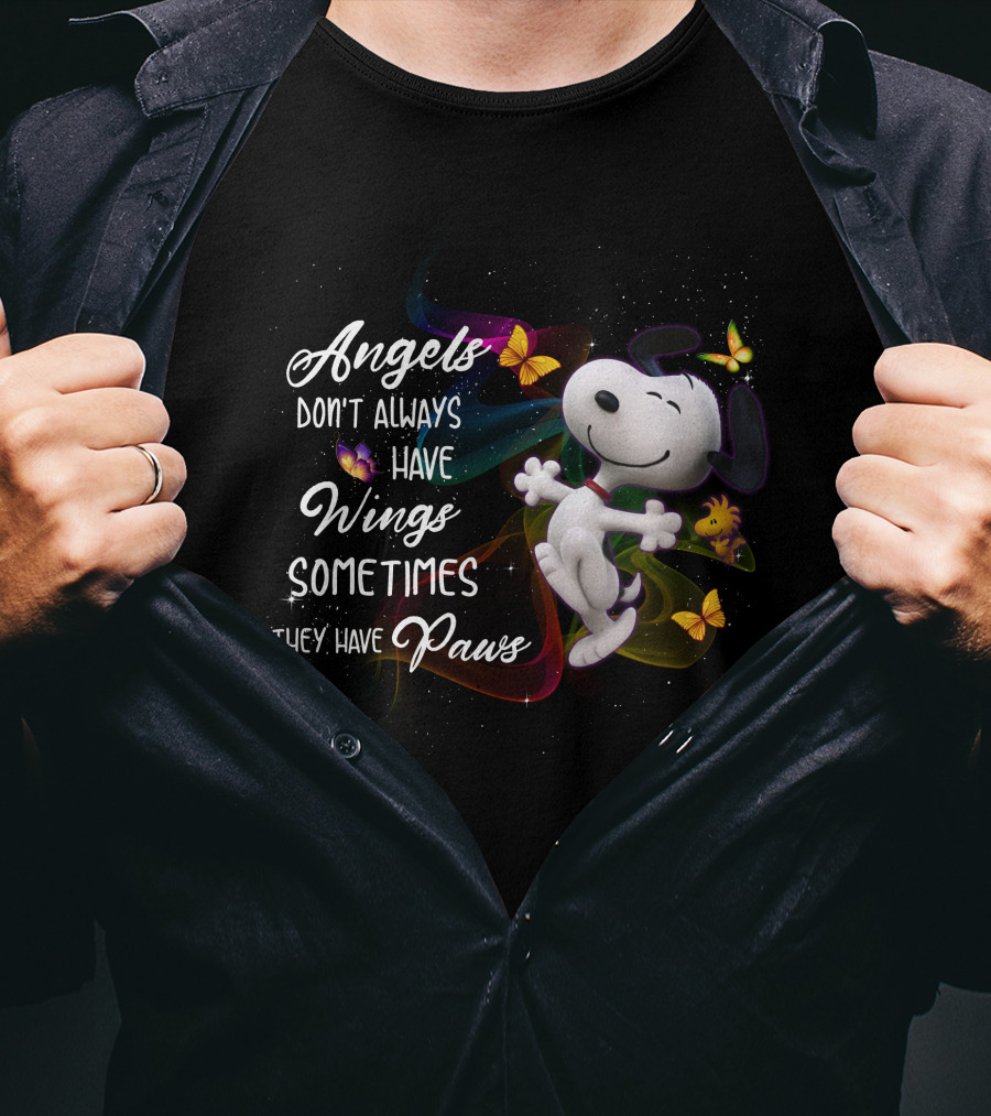 Angels Don't Always Have Wings Sometimes They Have Paws Snoopy Butterflies T-Shirt