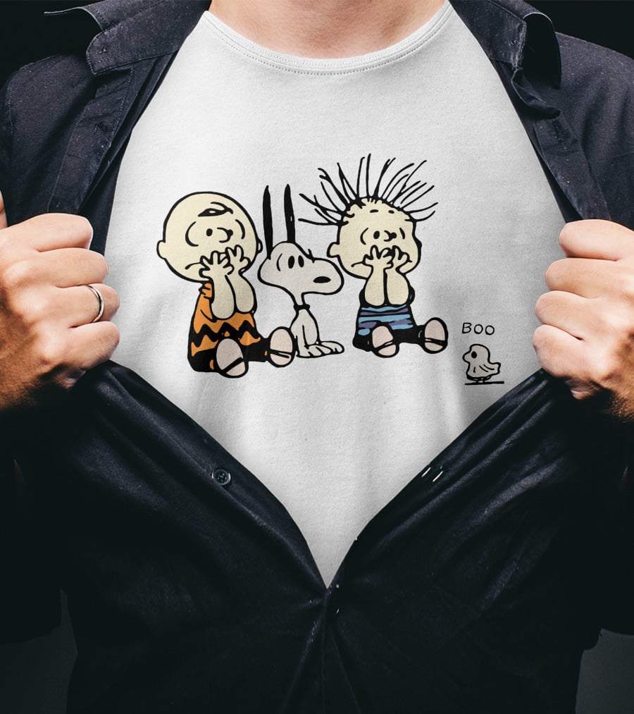 Peanuts Characters With Snoopy And Bird Saying Boo T-Shirt