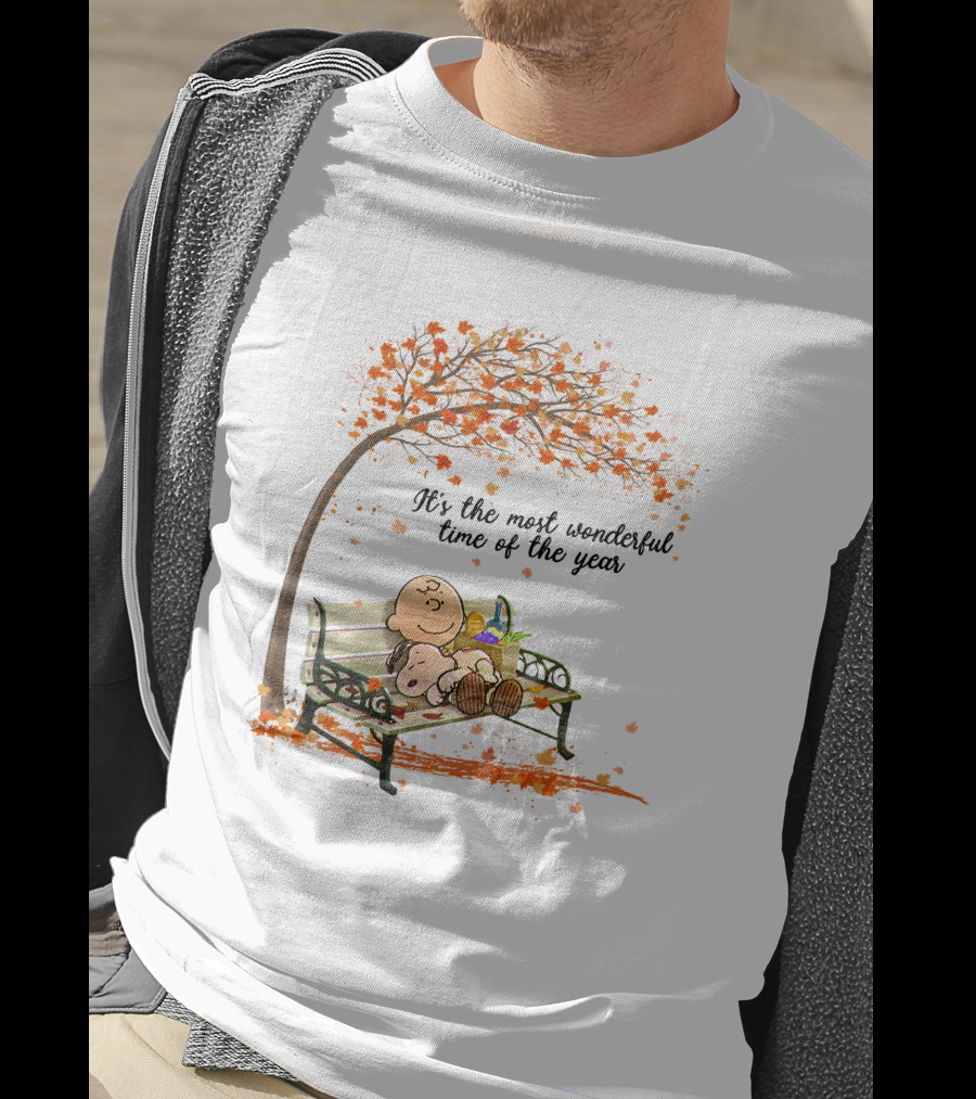 It's The Most Wonderful Time Of The Year Autumn Leaves Bench Scene T-Shirt