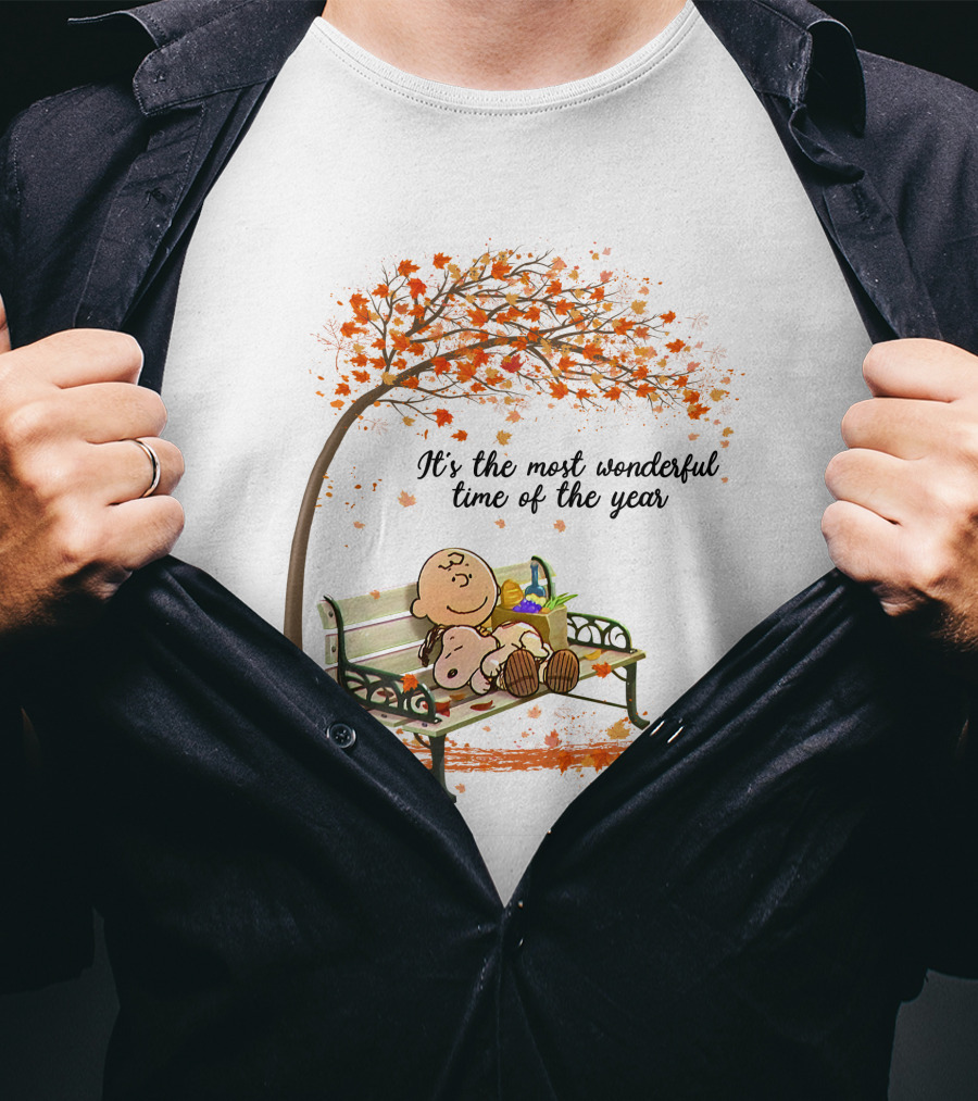 It's The Most Wonderful Time Of The Year Autumn Leaves Bench Scene T-Shirt