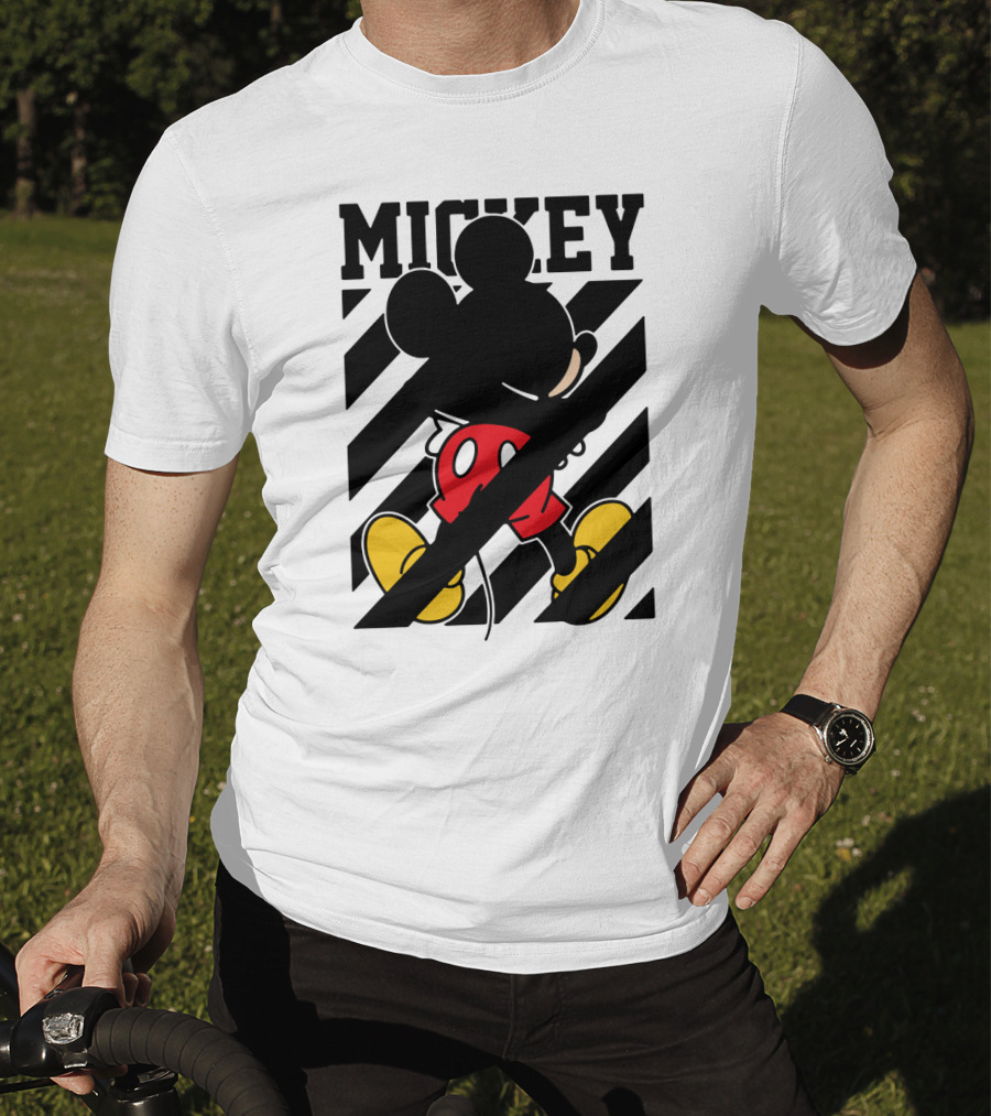 Mickey Mouse Black And White Stripes Red Yellow T-Shirt