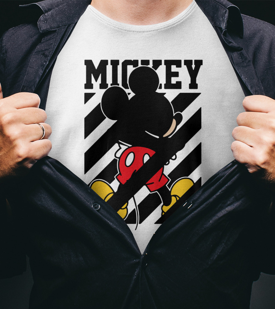 Mickey Mouse Black And White Stripes Red Yellow T-Shirt