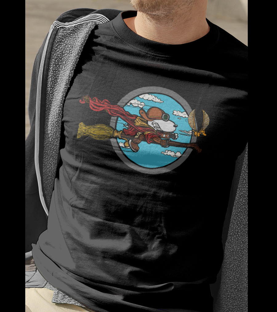 Skyward Wizard Flying Ace With Golden Snitch Chase T-Shirt