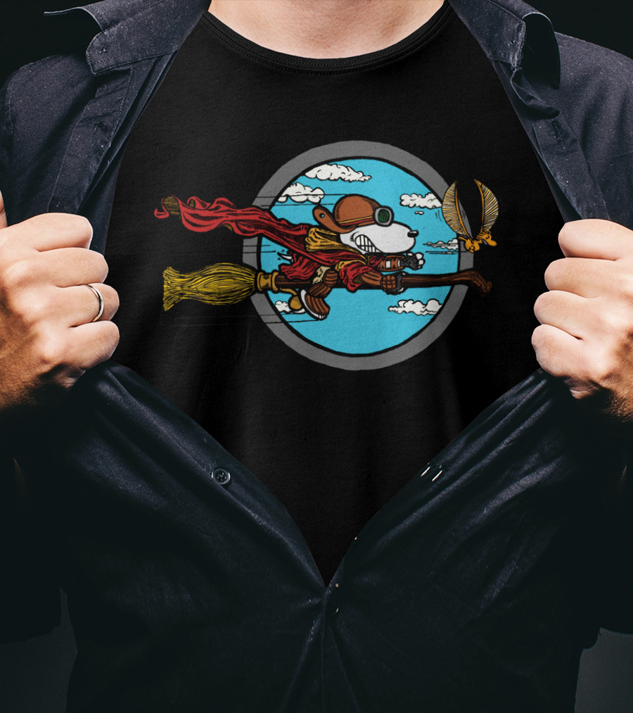 Skyward Wizard Flying Ace With Golden Snitch Chase T-Shirt