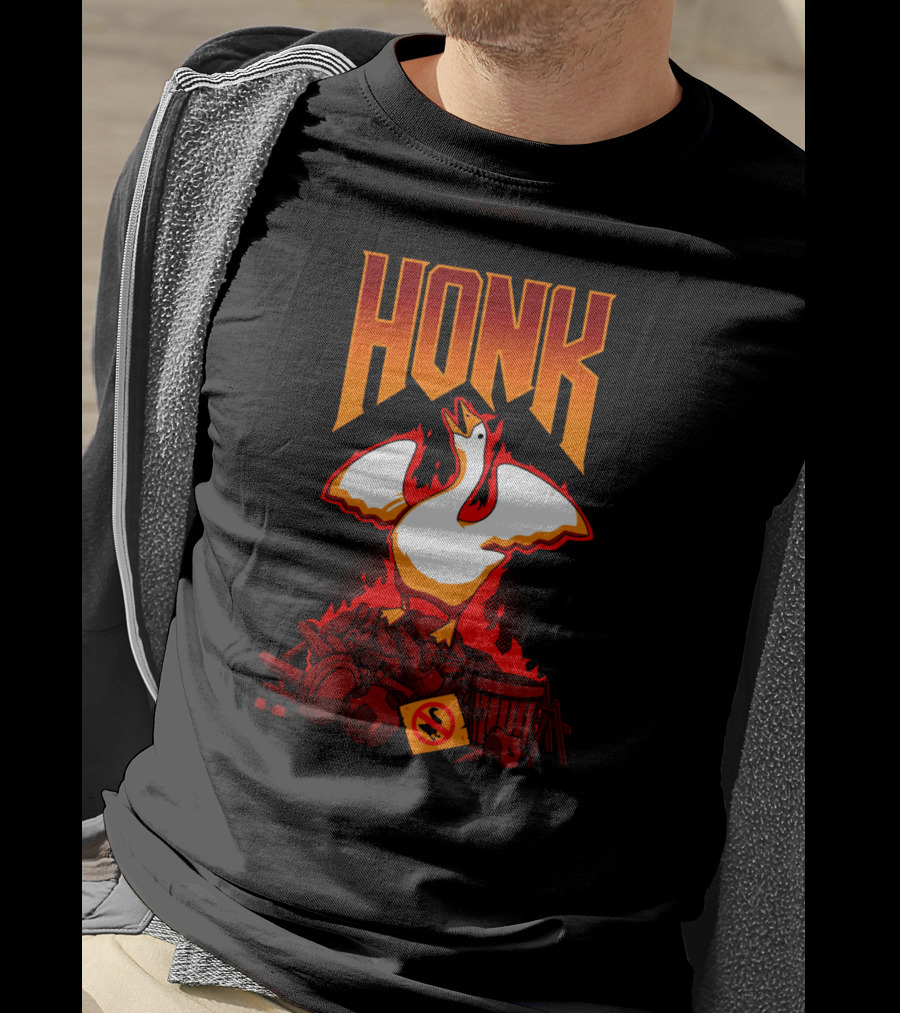HONK Goose On Junk Pile With Flames T-Shirt