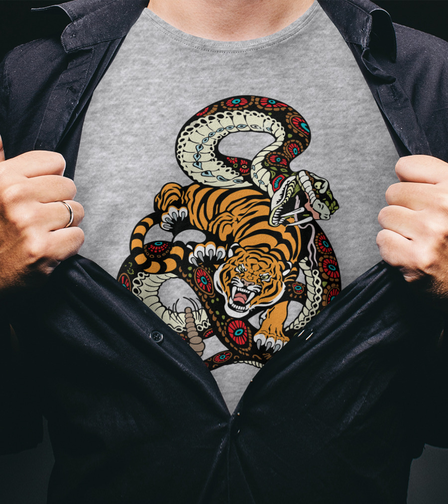 Tiger And Snake Fierce Battle T-Shirt