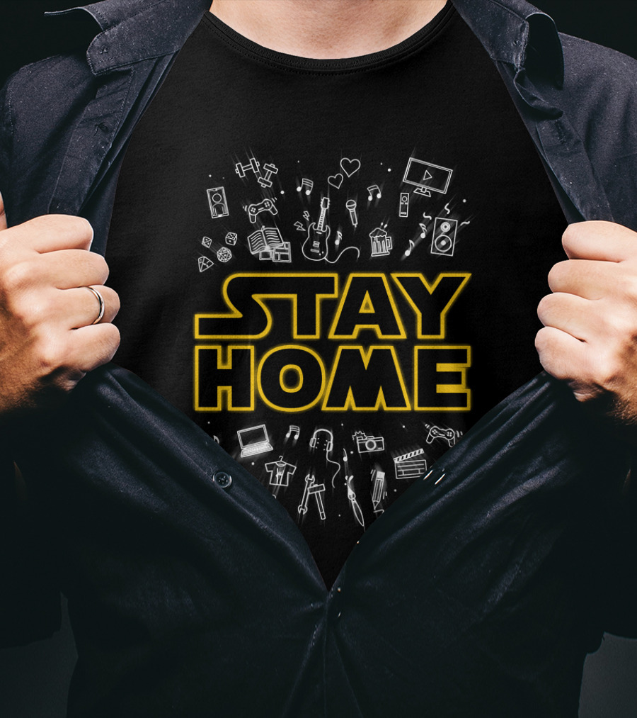 Stay Home DIY Music Gaming Cinema Book Cooking Fitness Icons T-Shirt