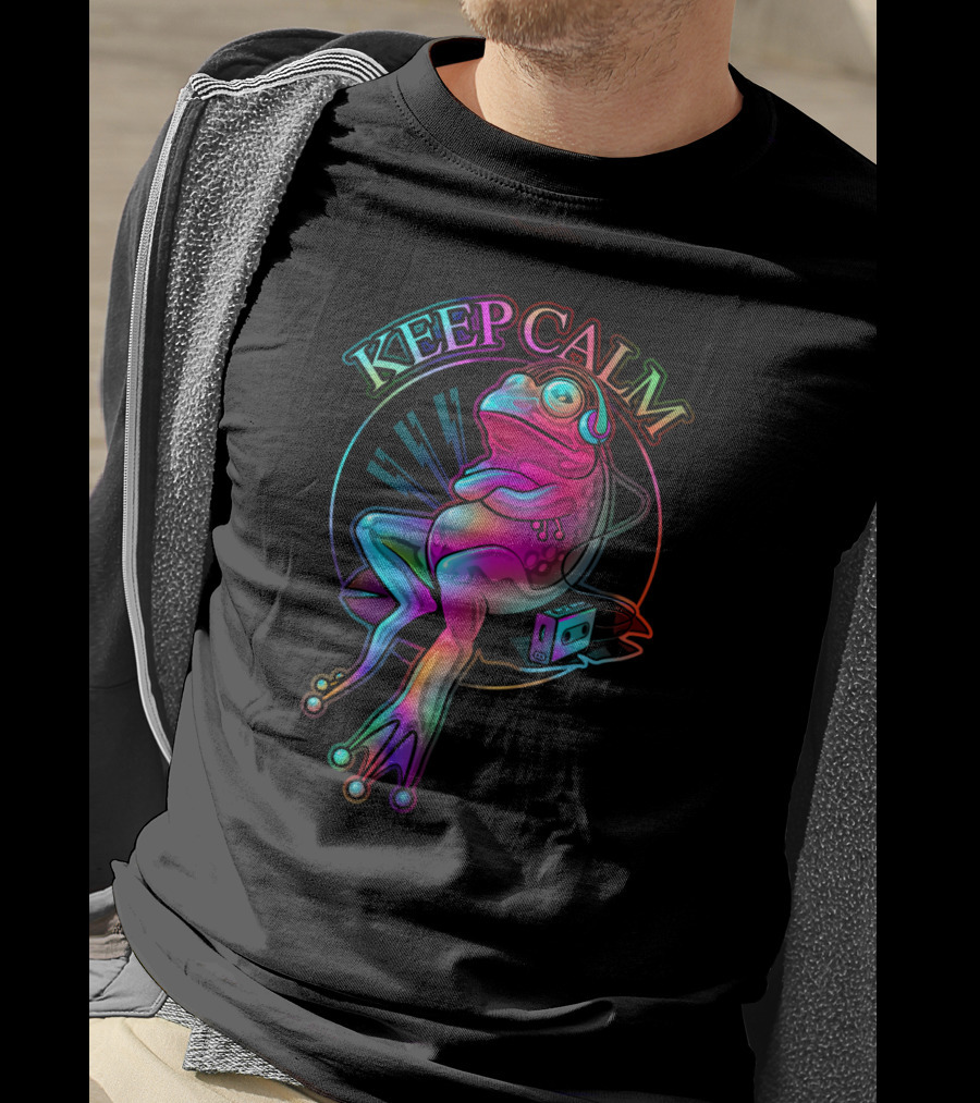 KEEP CALM Frog With Headphones And Retro Boombox Vibes T-Shirt