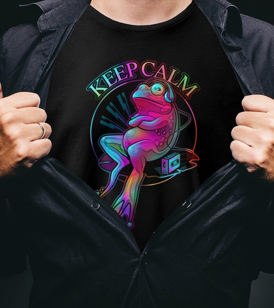 KEEP CALM Frog With Headphones And Retro Boombox Vibes T-Shirt