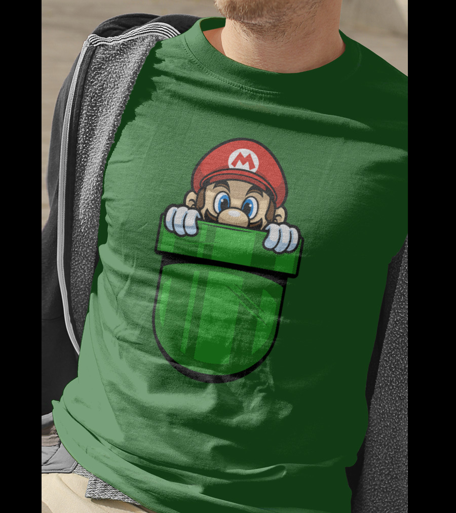 Super Mario Peeking From Green Warp Pipe T-Shirt