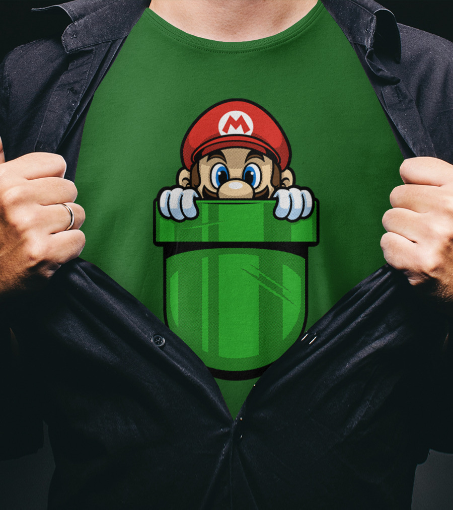 Super Mario Peeking From Green Warp Pipe T-Shirt