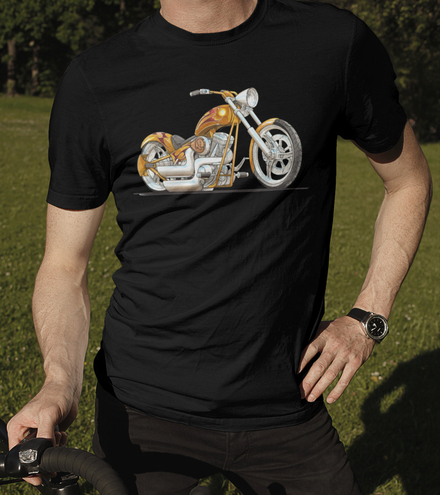 Best Motorcycle Custom Chopper Fiery Chrome T-Shirt