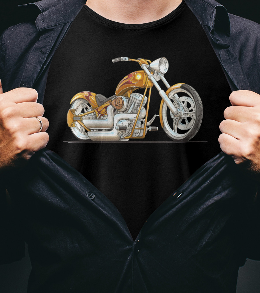 Best Motorcycle Custom Chopper Fiery Chrome T-Shirt