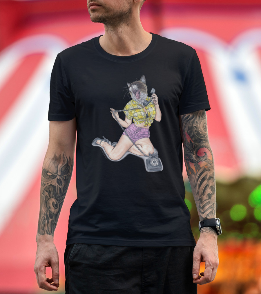 Chatty Catty Vintage Pin-Up Cat with Telephone T-Shirt