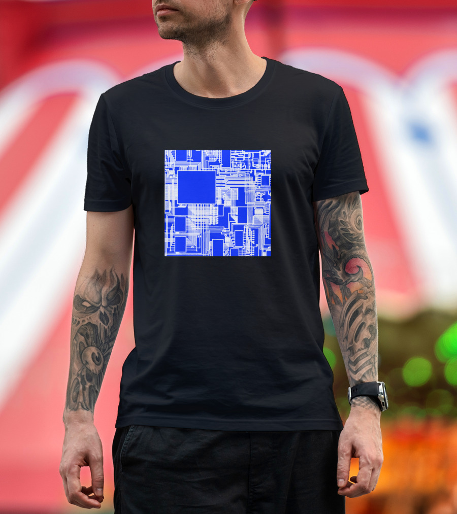 The Circuit Blue White Abstract Electronic Pathways T-Shirt