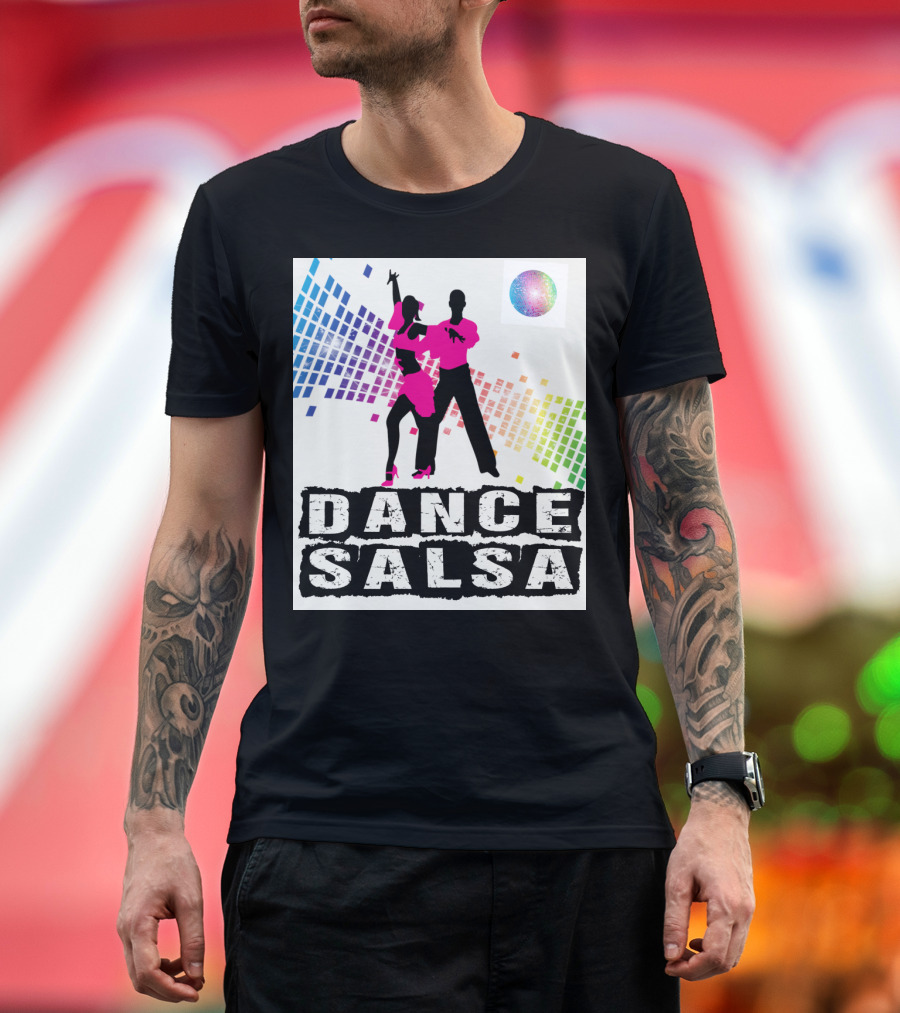 Dance Salsa Colorful Silhouette with Rainbow Geometric Background T-Shirt
