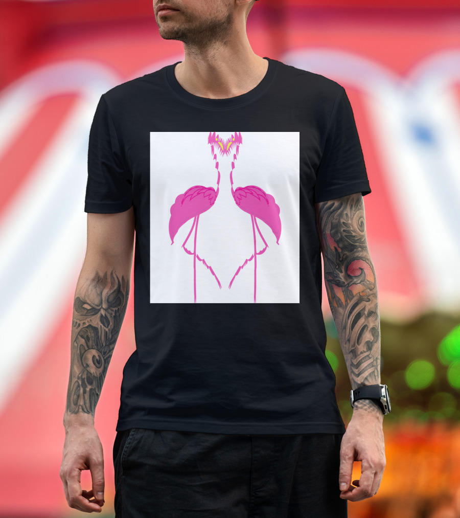 Pink Flamingos in Love Embracing Heart Shape T-Shirt