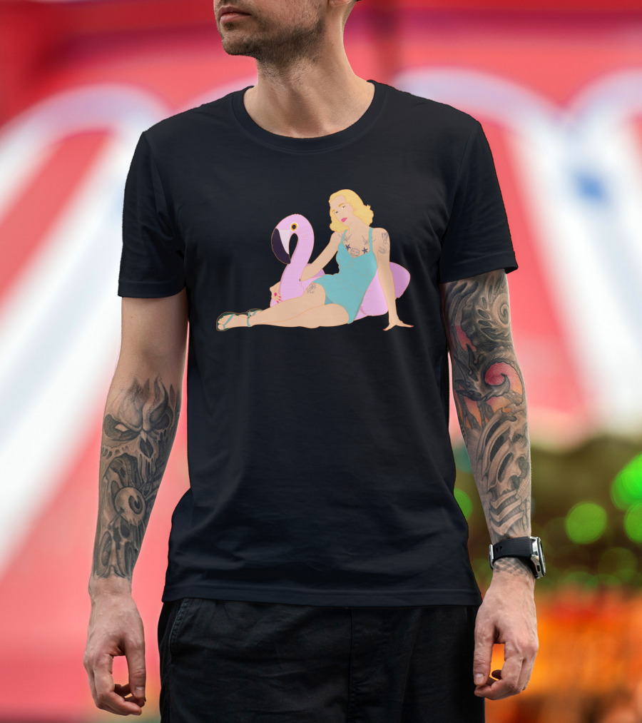 Flamingo Poolside Daydreams Retro Style Scene T-Shirt