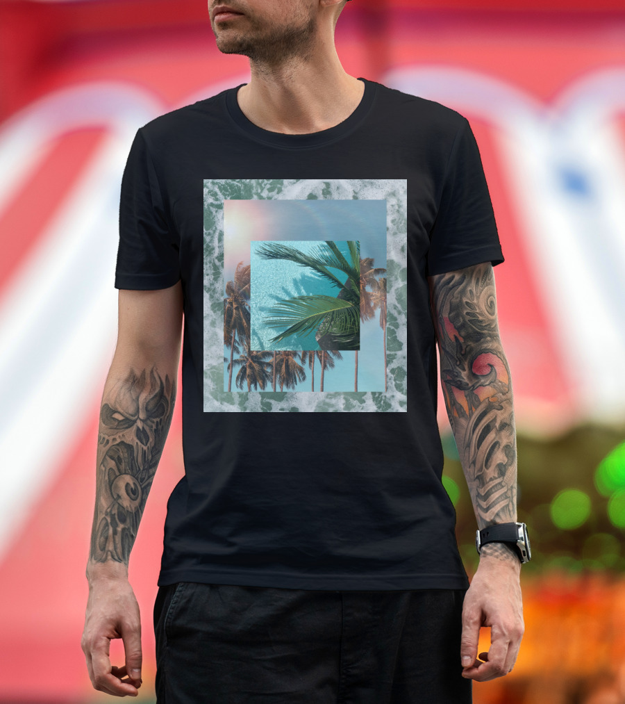 Tropical Palm Paradise Overlapping with Summer Essentials Aqua Blue Pool Vibes T-Shirt