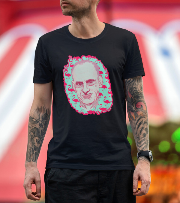 Premium T-Shirt: John Waters Flamingo Portrait Iconic Pink and Green T-Shirt John Waters Flamingo Portrait Iconic Pink and Green T-Shirt