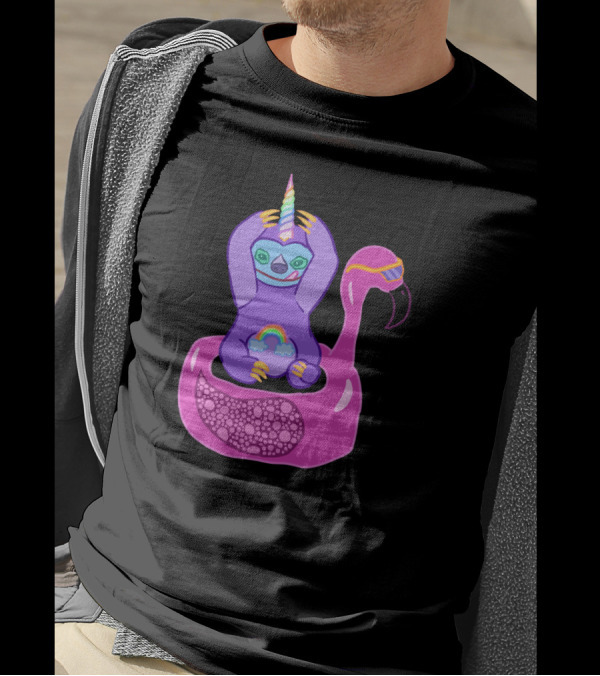 Adorable Sloth Icorn Rainbow Flamingo Float T-Shirt