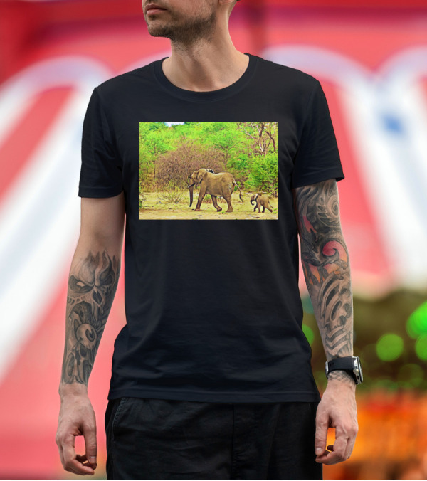 Premium T-Shirt: Elephant Family Stroll Through Lush Green Wilderness T-Shirt Elephant Family Stroll Through Lush Green Wilderness T-Shirt