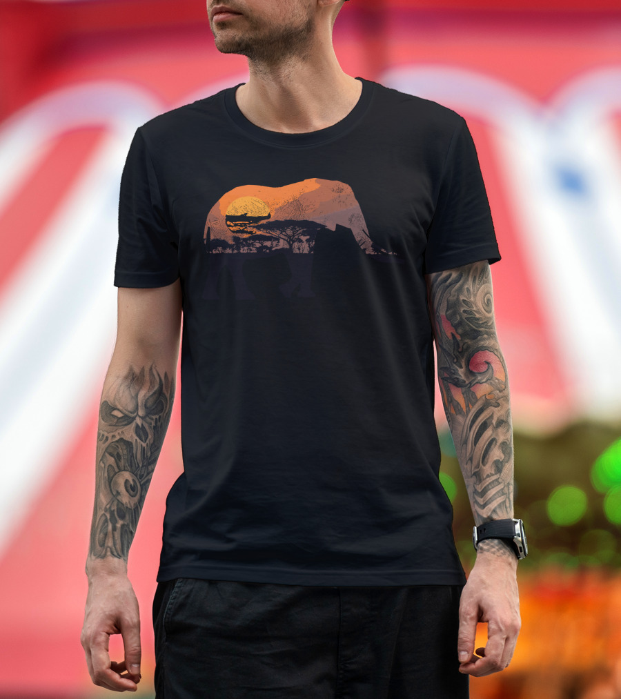 Safari Elephant Silhouette with African Sunset and Acacia Trees T-Shirt
