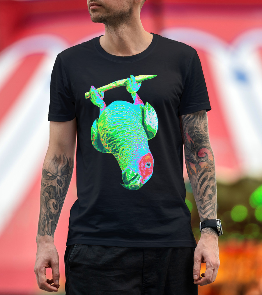 Neon African Grey Parrot Vibrant Psychedelic Colors T-Shirt