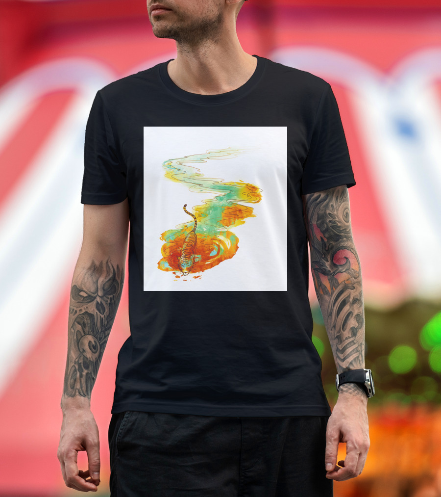 Tiger Wandering Through Vibrant Colorful Streams T-Shirt
