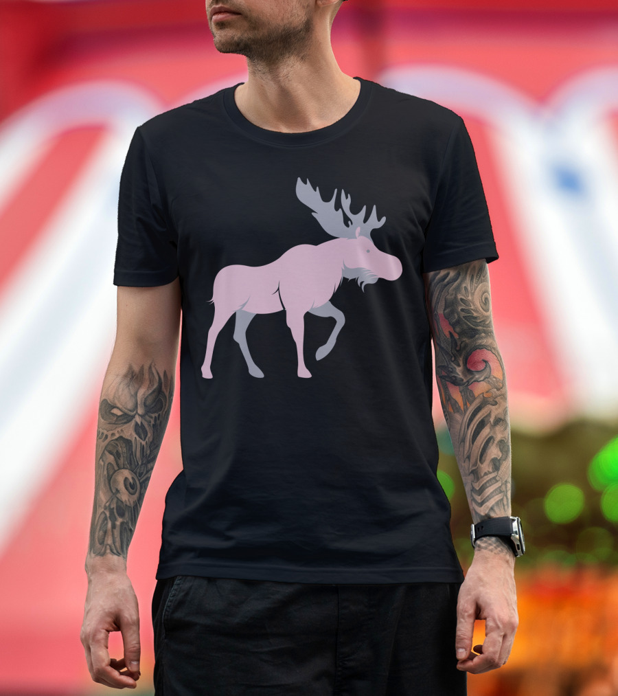 Moose in Woodland Pink and Gray T-Shirt