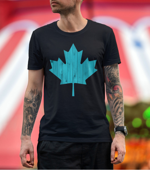 Premium T-Shirt: Blue Maple Leaf Wood Pattern Canadian T-Shirt Blue Maple Leaf Wood Pattern Canadian T-Shirt