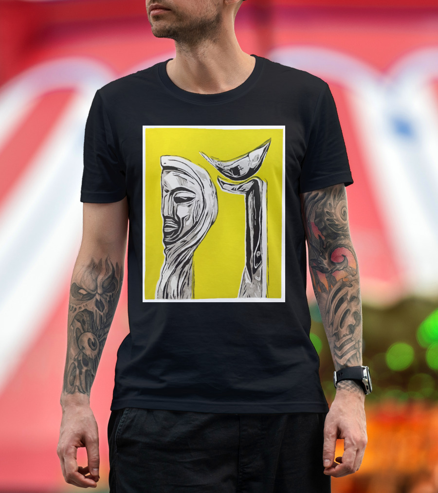 Girl and Bird Yellow Abstract T-Shirt