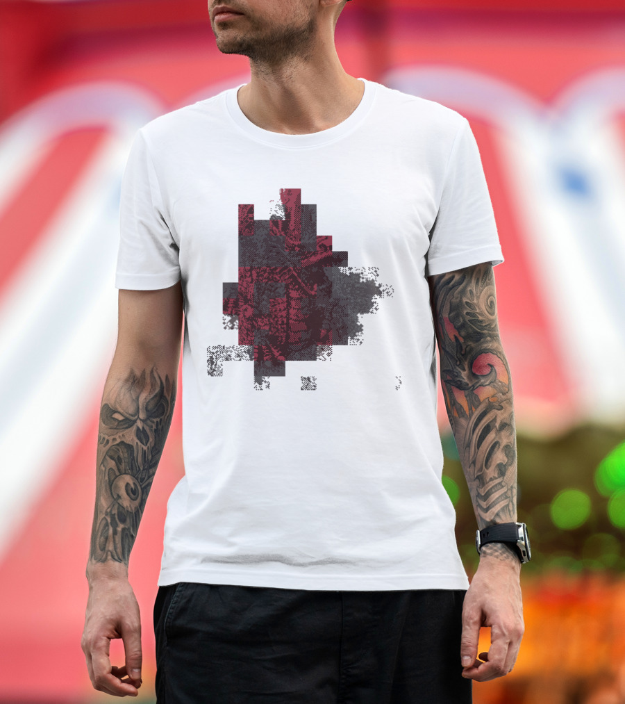 Corrupt Dragon Pixelated Abstract Art with Red and Gray Elements T-Shirt